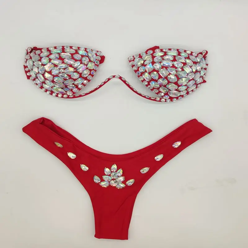 2024 Sexy Halter Crystal Swimwear Women Push Up Bikinis Rhinestone Diamond Luxury Women Bathing Suits Bandage Female Swimsuits