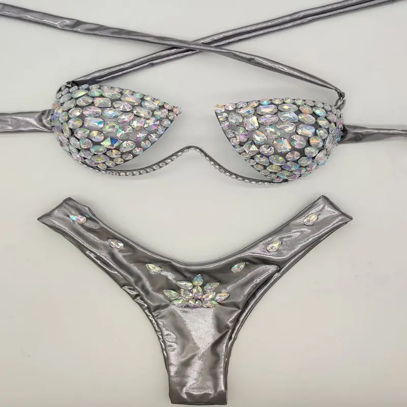 2024 Sexy Halter Crystal Swimwear Women Push Up Bikinis Rhinestone Diamond Luxury Women Bathing Suits Bandage Female Swimsuits