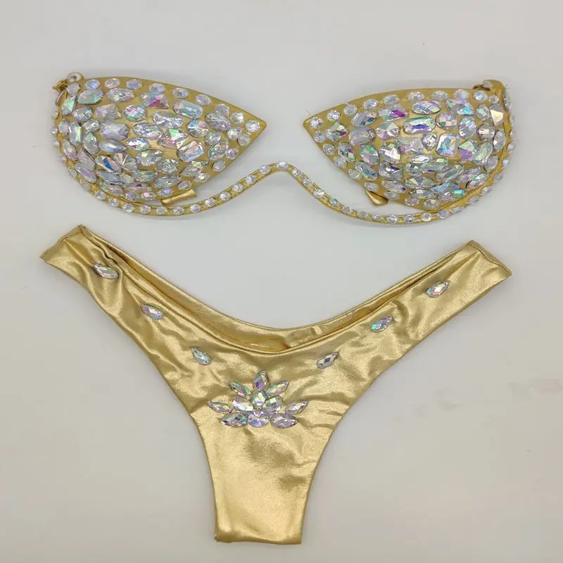 2024 Sexy Halter Crystal Swimwear Women Push Up Bikinis Rhinestone Diamond Luxury Women Bathing Suits Bandage Female Swimsuits