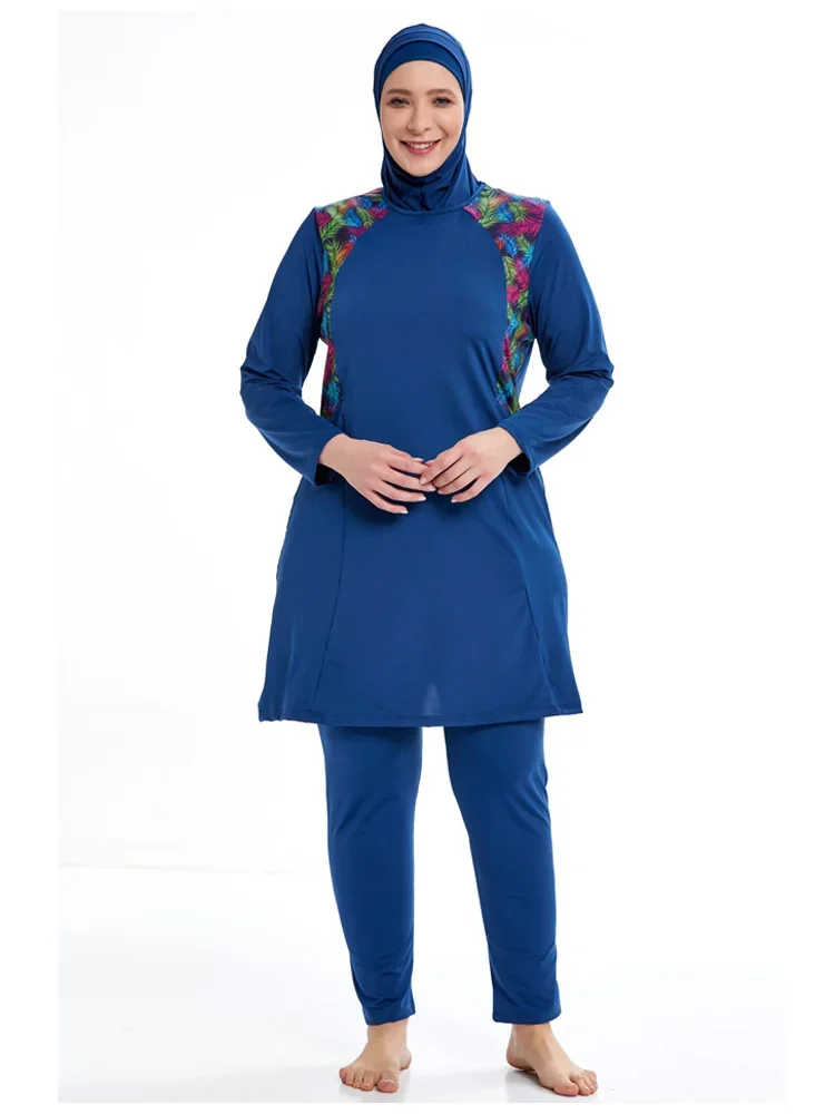 3PCS/Set Burkini Femmes Muslim Swimwear Women Modest Patchwork Hijab Long Sleeve Sport Swimsuit