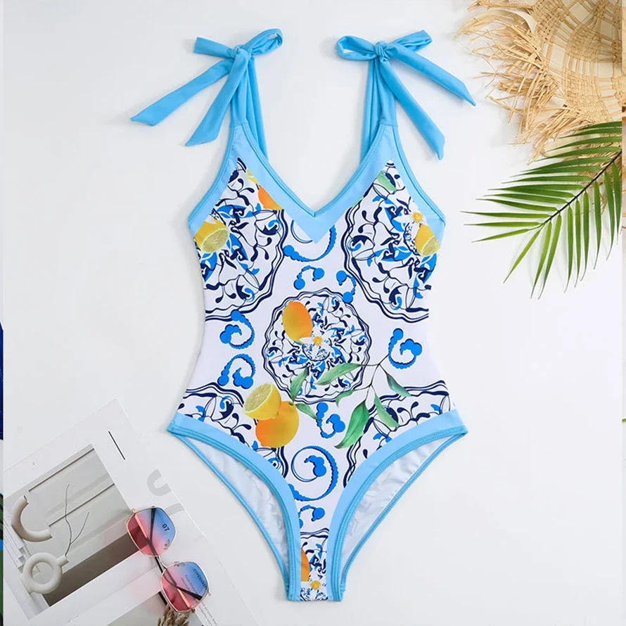 Fashion Printed swimsuit 2024 trend High Waist bikinis sets Women's Swimsuit One Piece Backless Sexy Beach Swimwear for Holidays