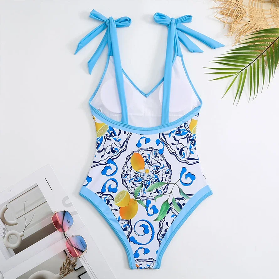 Fashion Printed swimsuit 2024 trend High Waist bikinis sets Women's Swimsuit One Piece Backless Sexy Beach Swimwear for Holidays