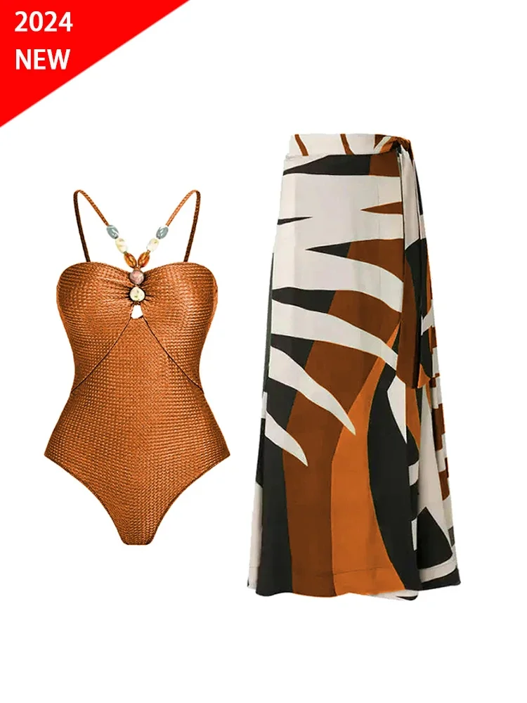 Fashion Printed swimsuit 2024 trend High Waist bikinis sets Women's Swimsuit One Piece Backless Sexy Beach Swimwear for Holidays