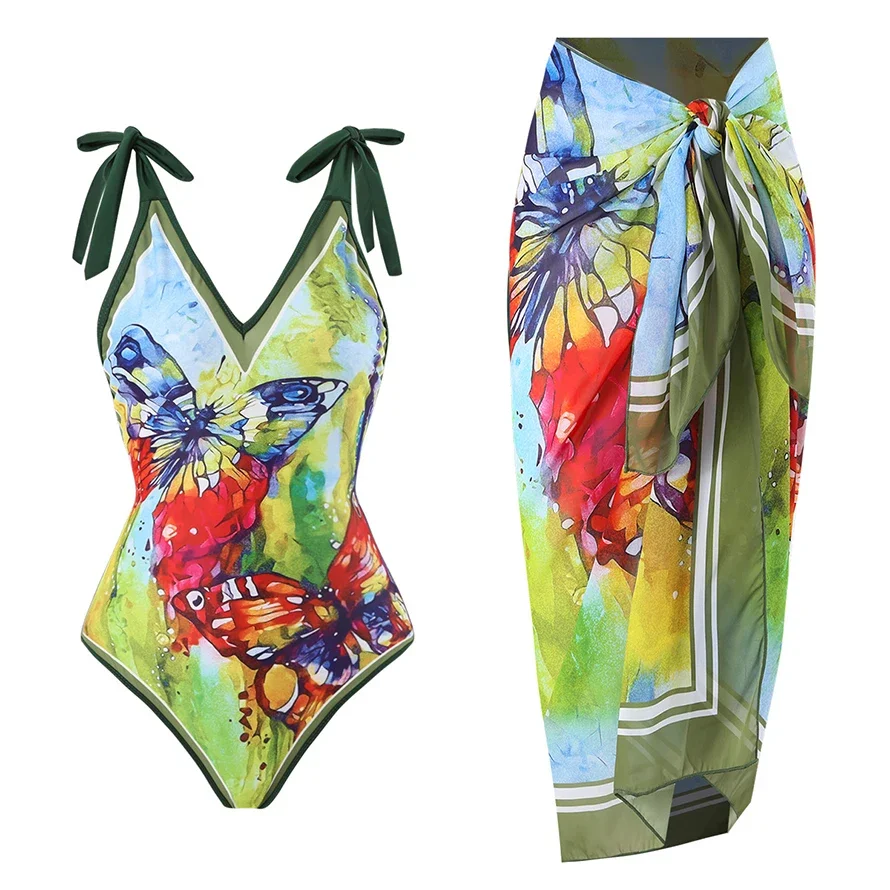 Fashion Printed swimsuit 2024 trend High Waist bikinis sets Women's Swimsuit One Piece Backless Sexy Beach Swimwear for Holidays