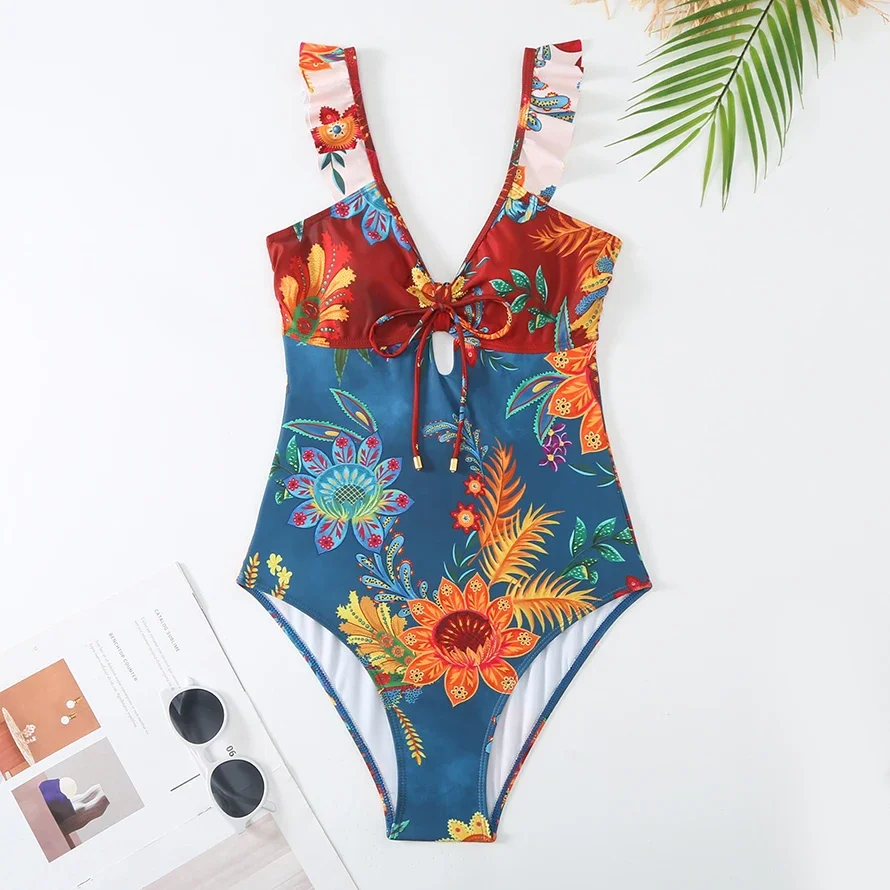 Fashion Printed swimsuit 2024 trend High Waist bikinis sets Women's Swimsuit One Piece Backless Sexy Beach Swimwear for Holidays