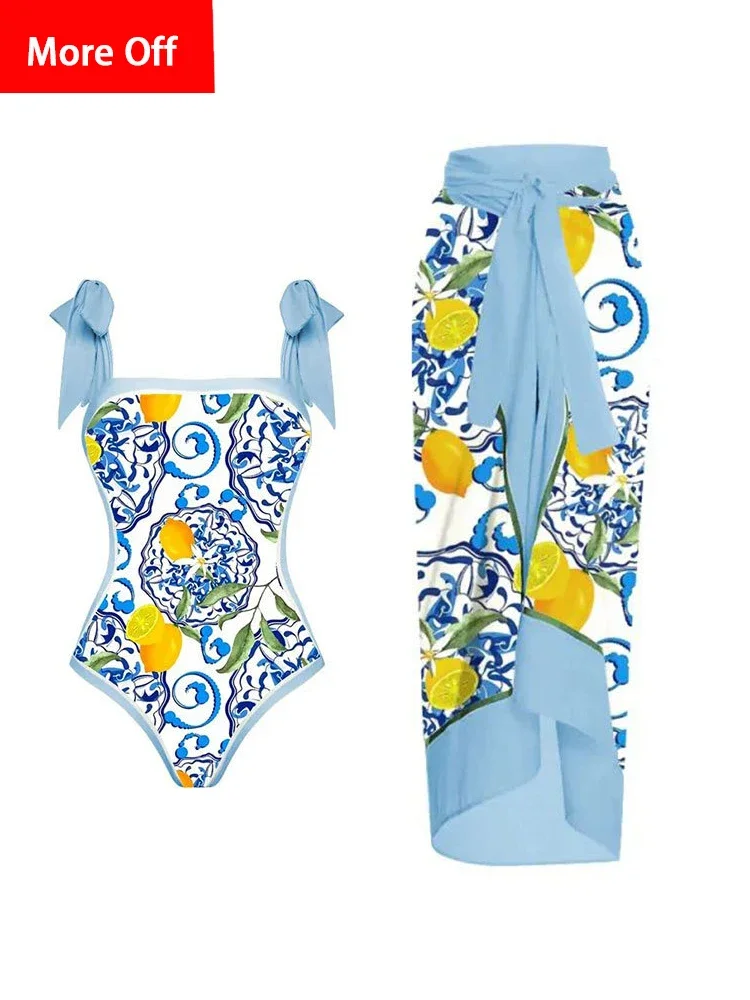 Fashion Printed swimsuit 2024 trend High Waist bikinis sets Women's Swimsuit One Piece Backless Sexy Beach Swimwear for Holidays