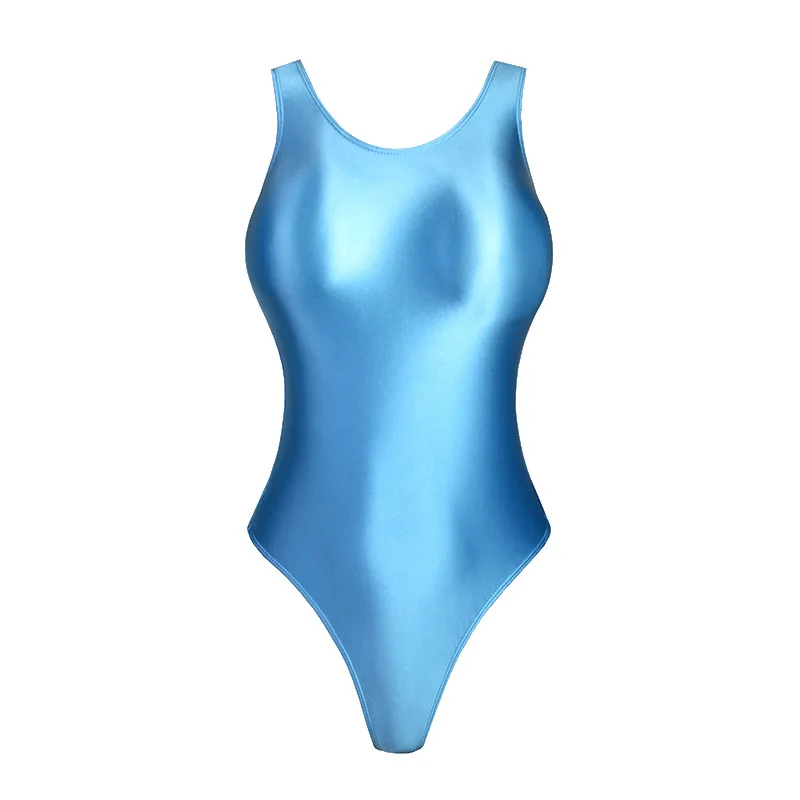 Summer Swim Bath Women's Sexy Tight Gloss Shiny Opaque Swimwear One Piece Vest Oil Glossy Dead Tank Water Beach  SPA Swimsuit