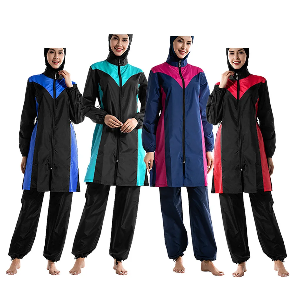 Women's Islamic Swimming Hijab Swimwear Modest Full Length Active Burkini Muslim Fitness Swimsuit Beach Clothes