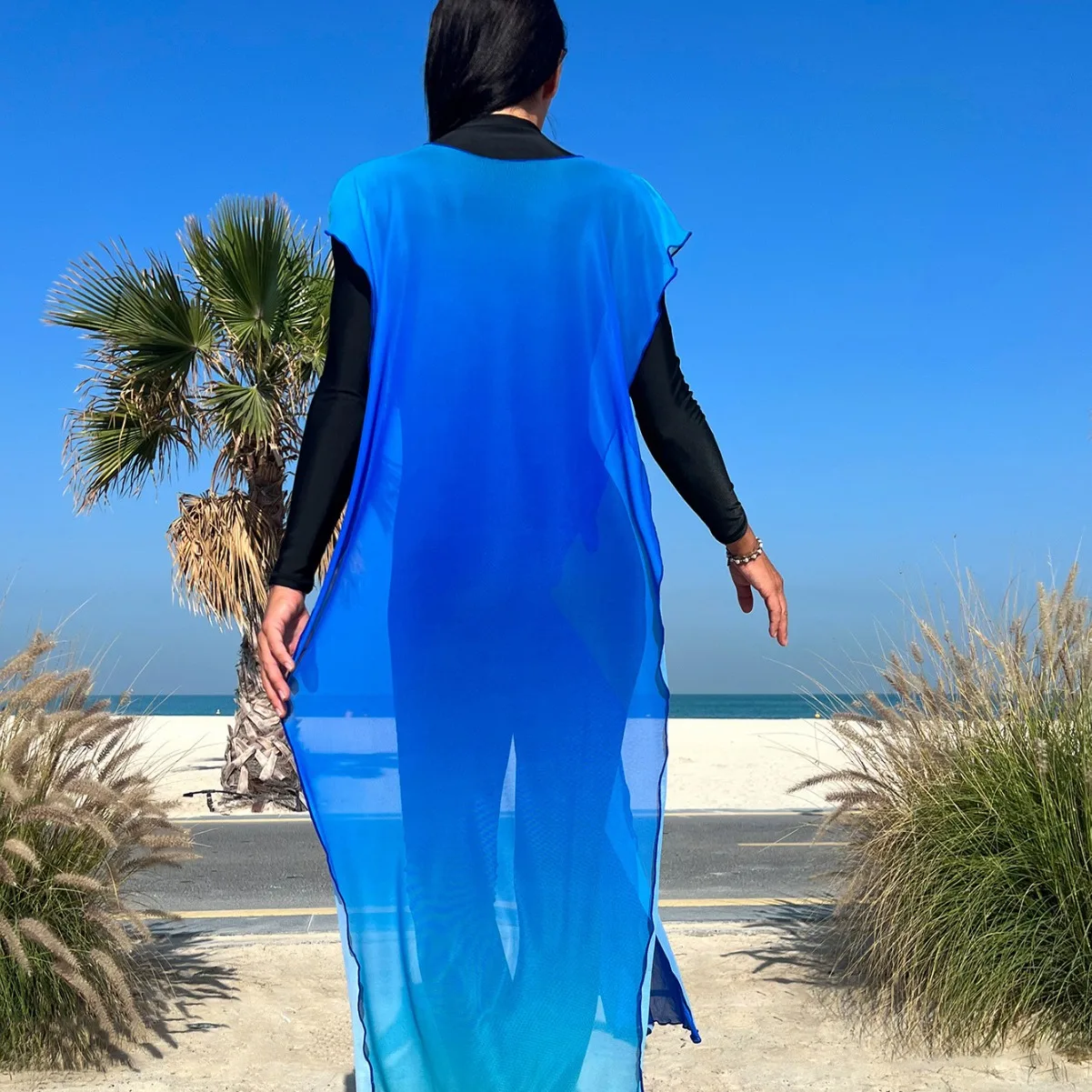 Burkini Muslim Women's Swimwear, Black Swimsuit, Gradient Blue, Smock Summer Beach Wear, Diving Suit, Surf Wear, New