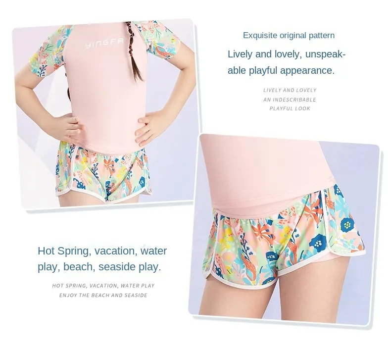 Girls Tankini 8-16Years Two Pieces Swimwear Quick Dry Bathing Suit Kid 2023 Rush Guard Short Sleeve Swim Top+ shorts