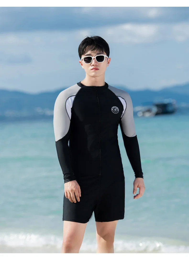 2024 New Korean Long Sleeve Rash Guards Couples Multi Pieces Swimsuit Patchwork Zipper Swimwear Bathing Suits Surfing Long Pant