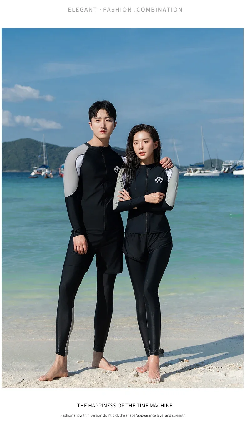 2024 New Korean Long Sleeve Rash Guards Couples Multi Pieces Swimsuit Patchwork Zipper Swimwear Bathing Suits Surfing Long Pant