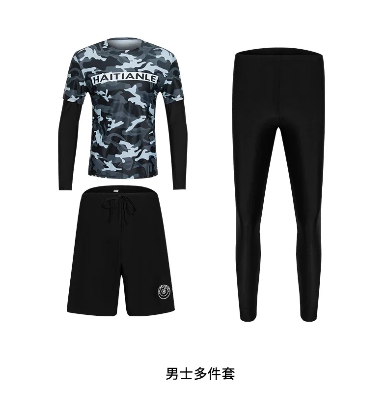 Two-Piece Long Sleeve Rash Guards Long Panty Swimsuit Couple Surfing Suit Camouflage Color Blocking Swimwear Diving Suit Bathing