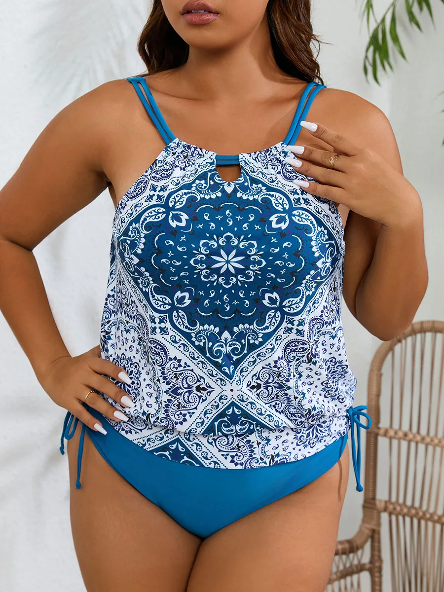 2024 Tankini Large Plus Size Swimsuit Women Halter Swimwear Female Bathers Bathing Swimming Swim Suit Beachwear