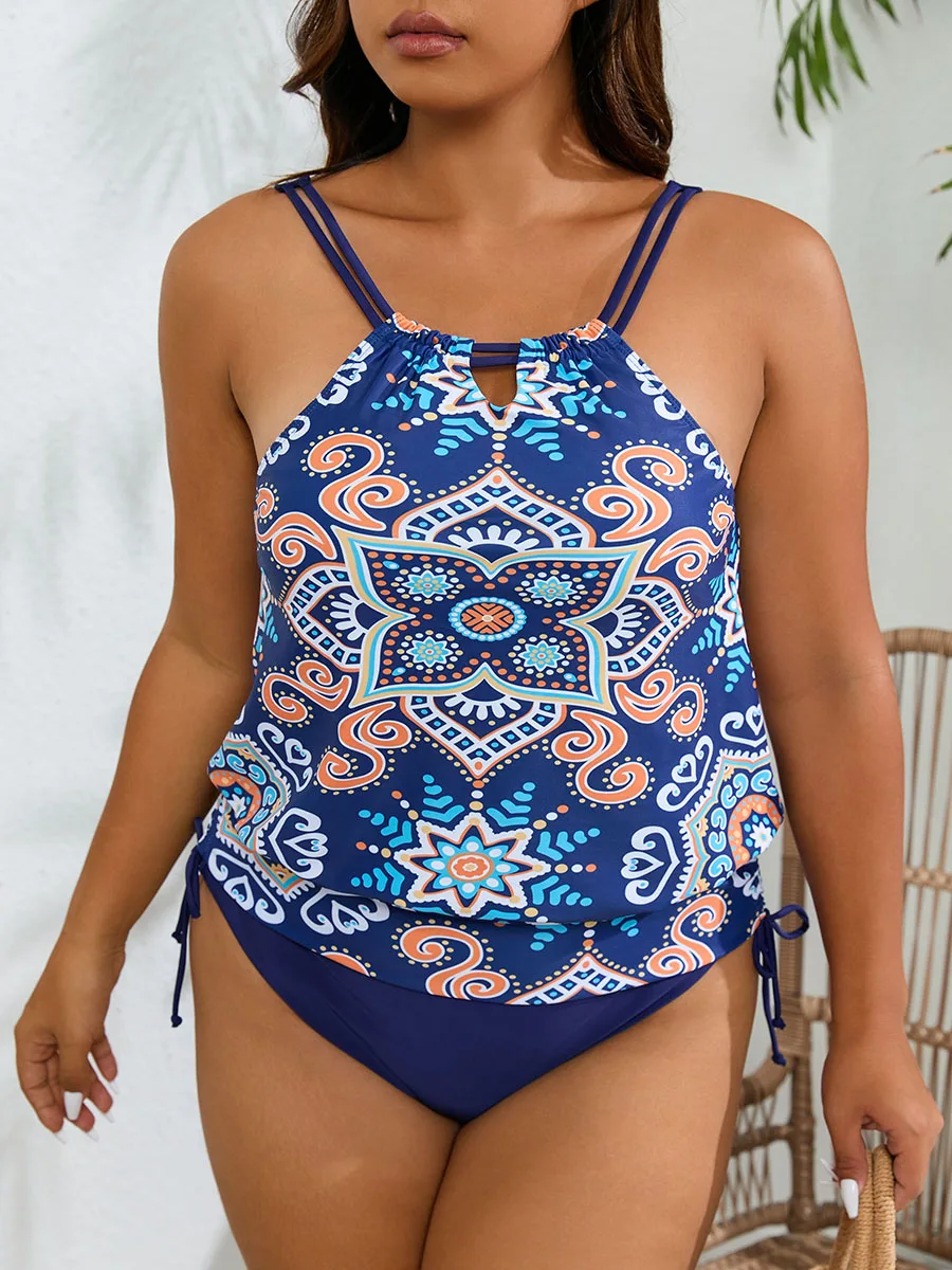 2024 Tankini Large Plus Size Swimsuit Women Halter Swimwear Female Bathers Bathing Swimming Swim Suit Beachwear