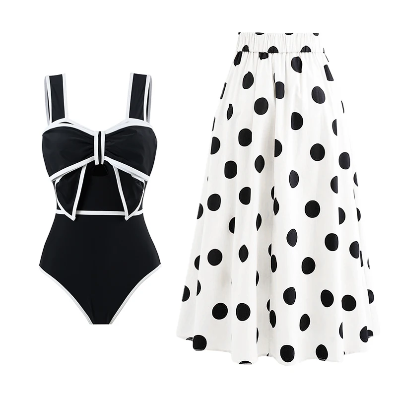 Hollowen One Piece Swimsuit With Cover Up Sexy Swimwear Women Off Shoulder Swim Suits Patchwork Bathsuit Belt Bodysuit Beachwear