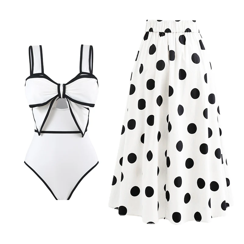 Hollowen One Piece Swimsuit With Cover Up Sexy Swimwear Women Off Shoulder Swim Suits Patchwork Bathsuit Belt Bodysuit Beachwear