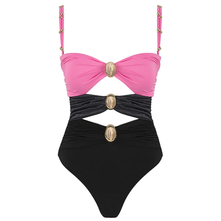 Hollowen One Piece Swimsuit With Cover Up Sexy Swimwear Women Off Shoulder Swim Suits Patchwork Bathsuit Belt Bodysuit Beachwear