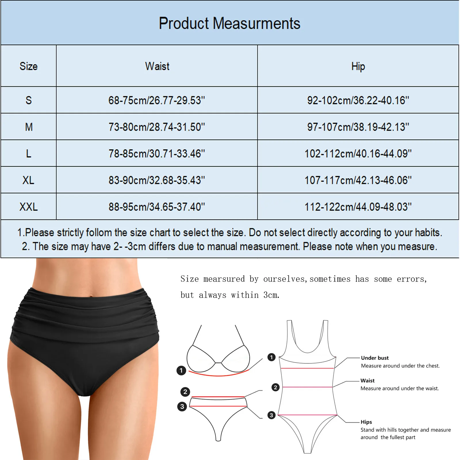 Women's Bikini Bottoms High Waisted Swim Trunks For Swimsuit Swimwear Panties Ladies Ruched Swim Shorts Beach Swimming Bottom