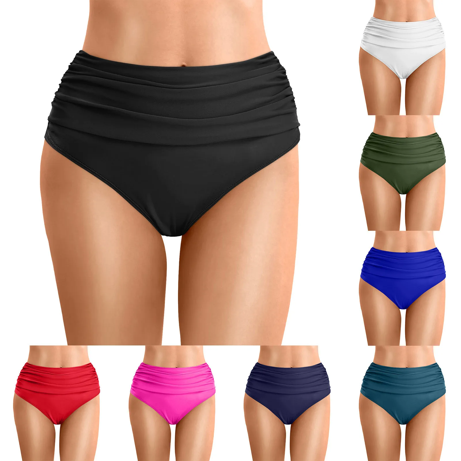 Women's Bikini Bottoms High Waisted Swim Trunks For Swimsuit Swimwear Panties Ladies Ruched Swim Shorts Beach Swimming Bottom