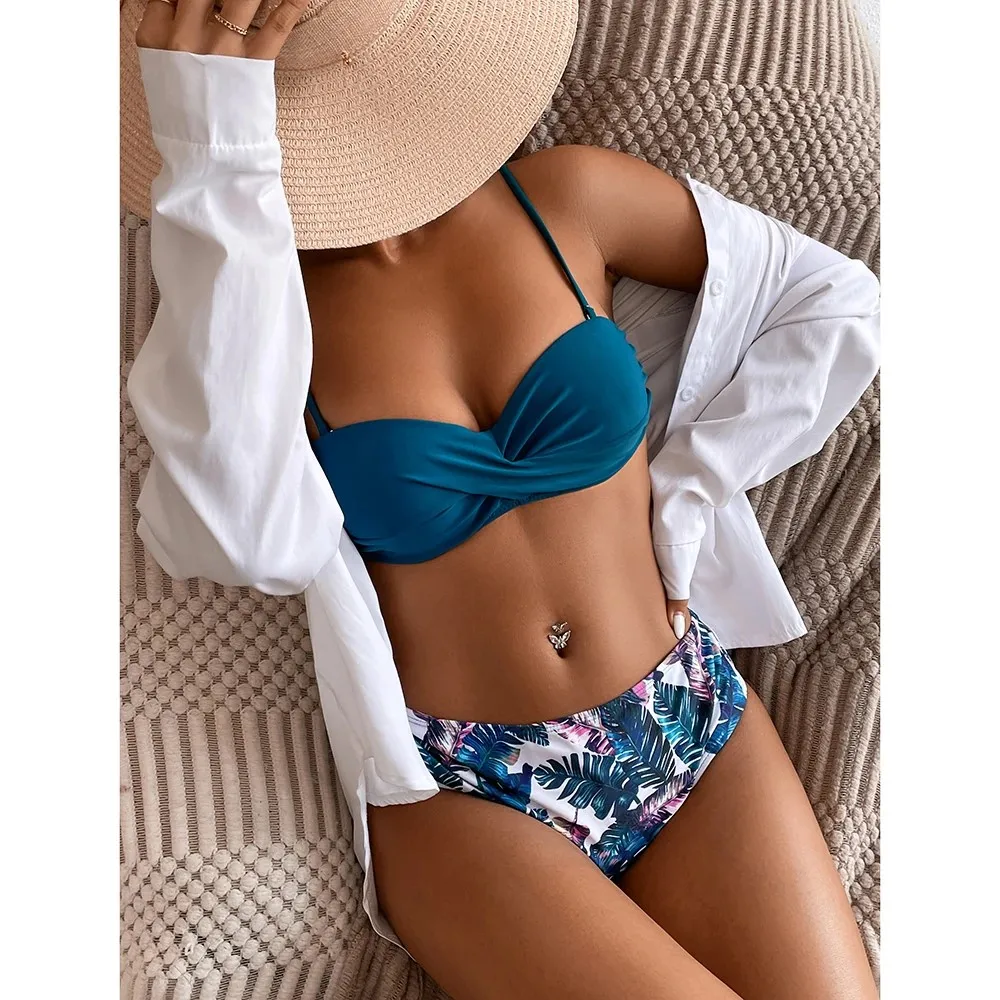 Swimwear 2024 Women Sexy Push Up Two Piece Swimsuits Tropical Print  Swimming Suit Spaghetti Strape Female Bikinis Bathing Suit