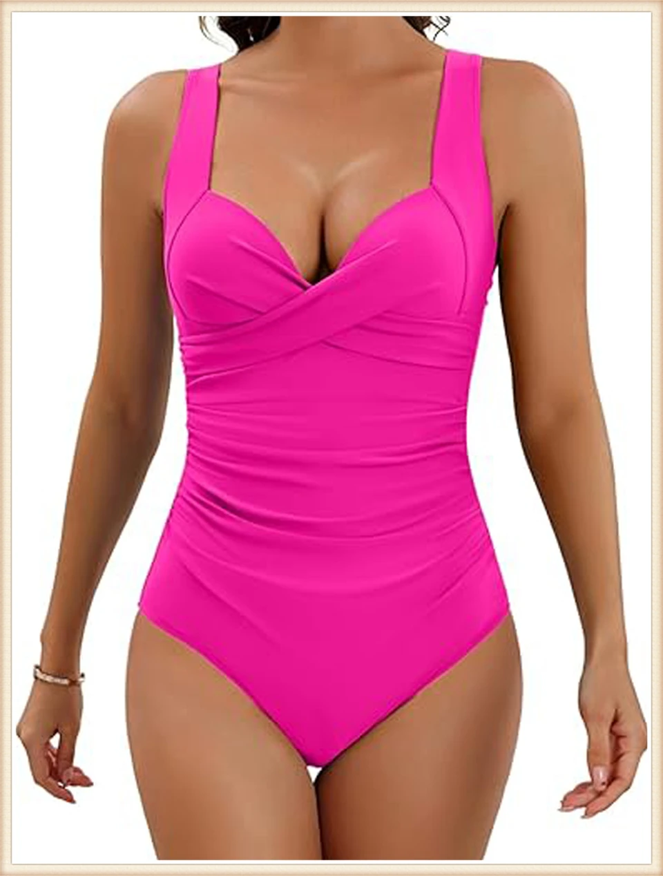 2024 Plain Ruched Swimsuit Women One Piece Solid Swimwear Female Beachwear Bathers Bathing Swimming Swim Bodysuit Summer