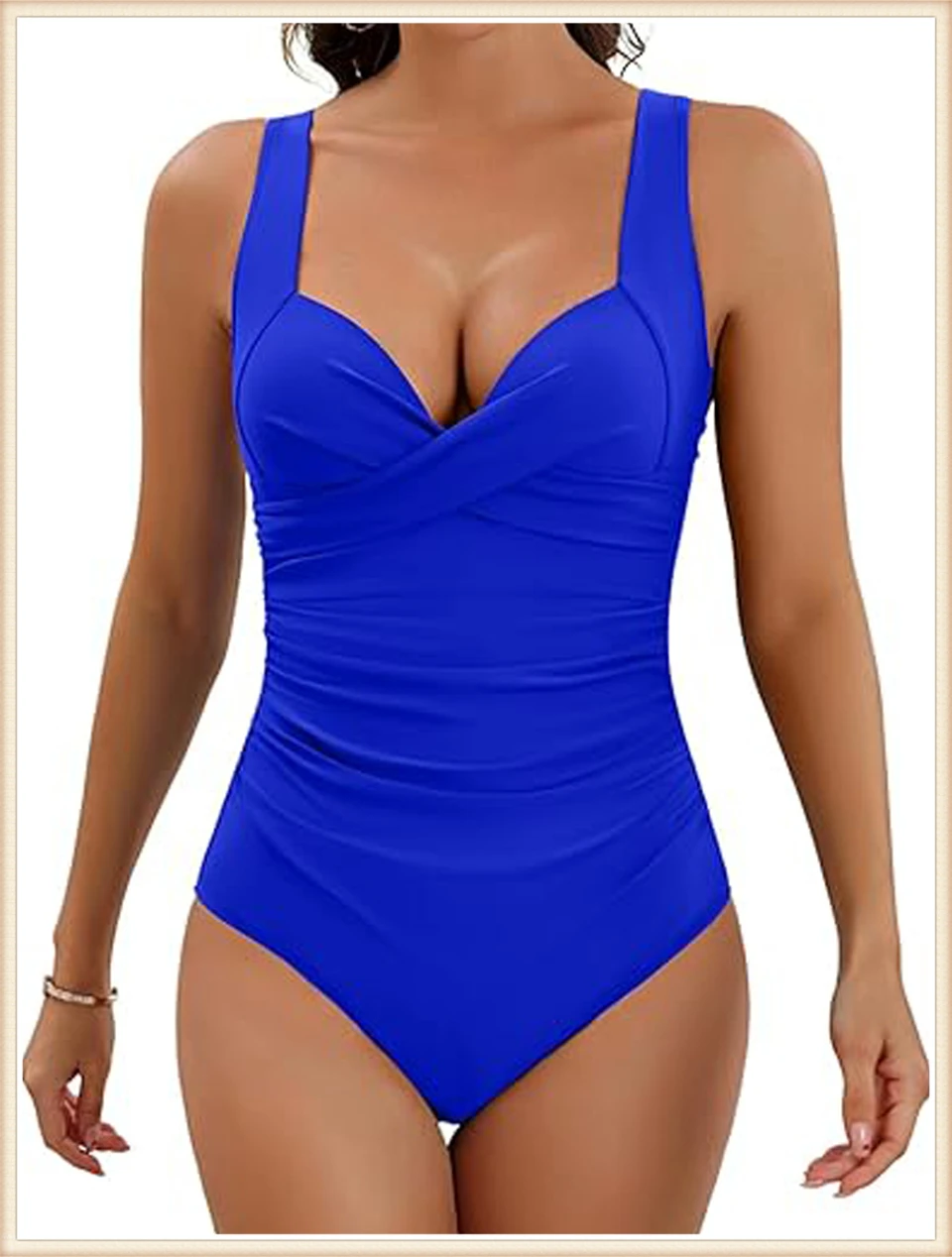 2024 Plain Ruched Swimsuit Women One Piece Solid Swimwear Female Beachwear Bathers Bathing Swimming Swim Bodysuit Summer