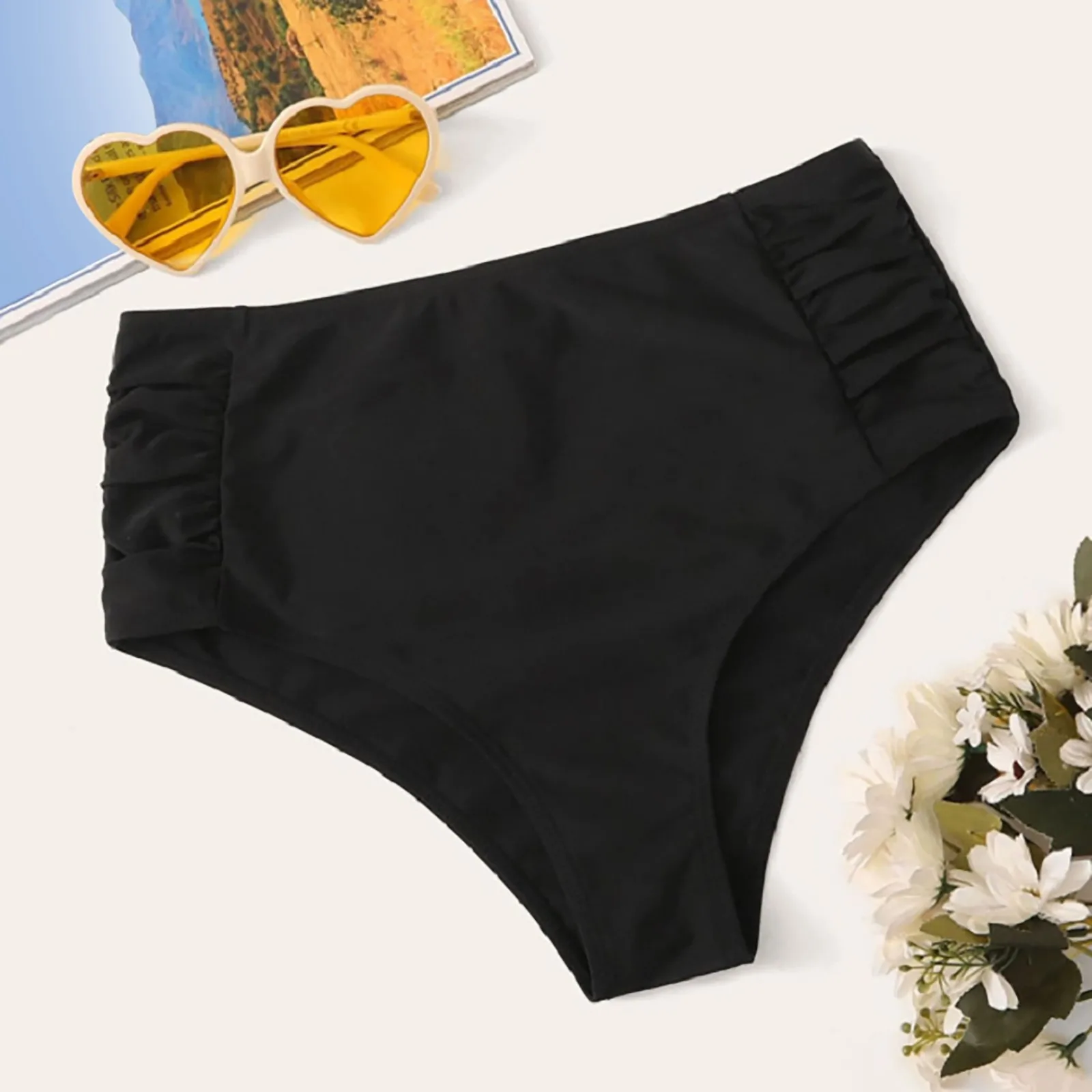 High Waisted Bikini Bottoms Women Retro Briefs Solid Color Swimsuit Bottoms Swimwear Summer Beach Wear For Ladies купальник