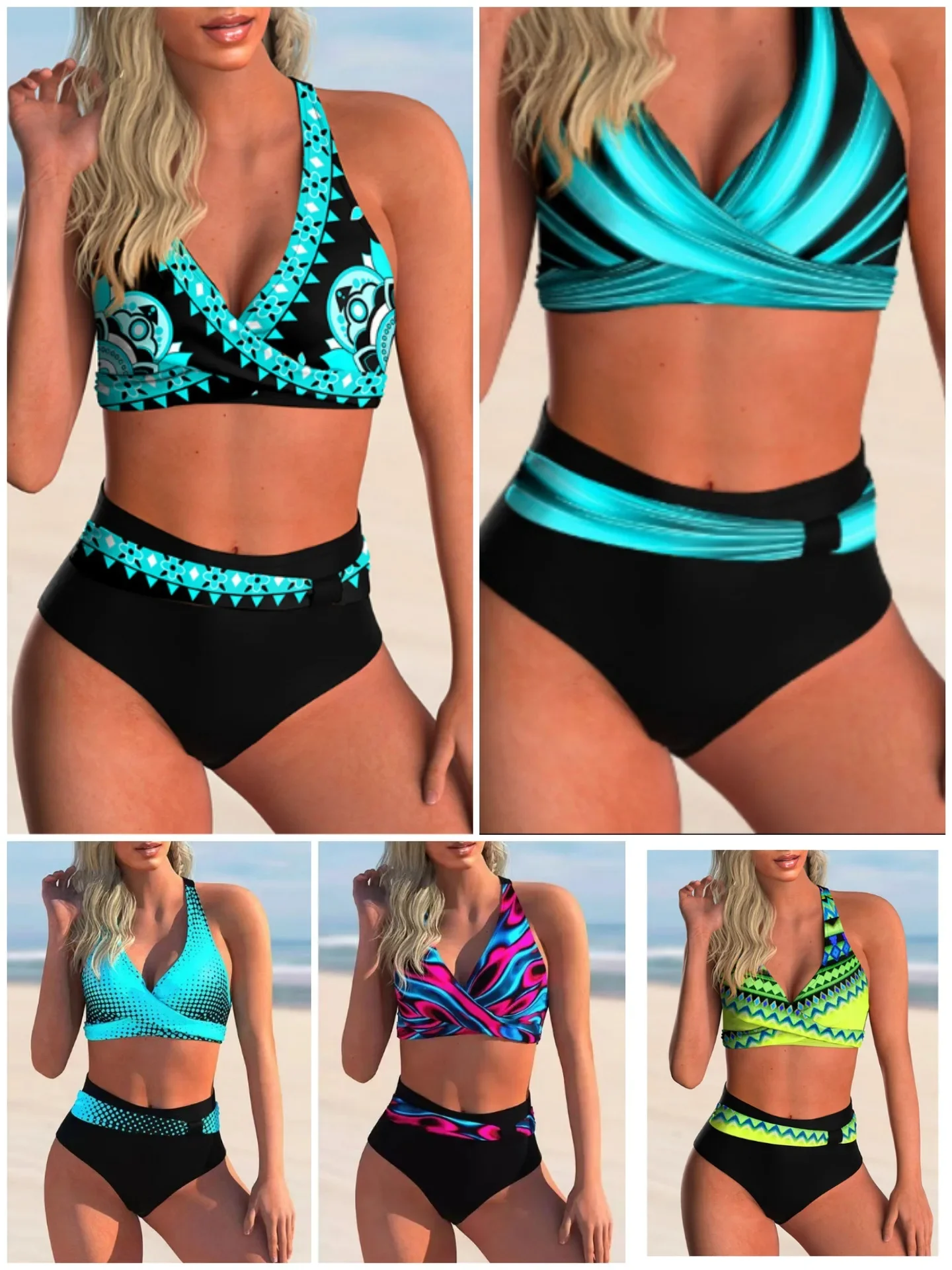 2024 New Swimsuit Sexy High Waist Printed Women Bikini Set Beachwear Push Up Bathing Suit Female Swimwear Two Piece