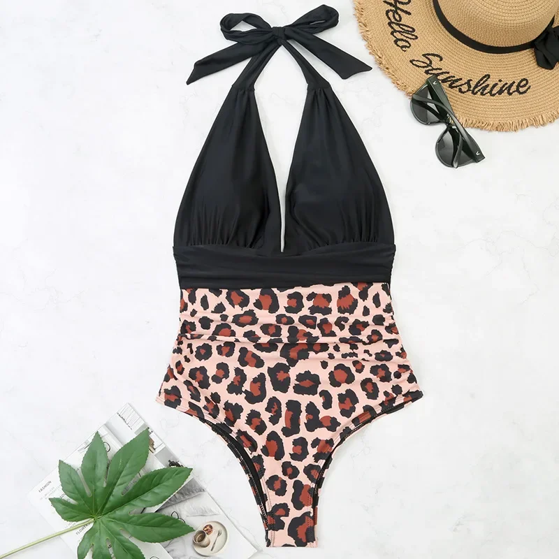 Fashion Printed One Piece Swimsuit Women Bathing Suit Sexy Bikinis Swimming Suits Ladies Beachwear Backless Lace Up Swimwear