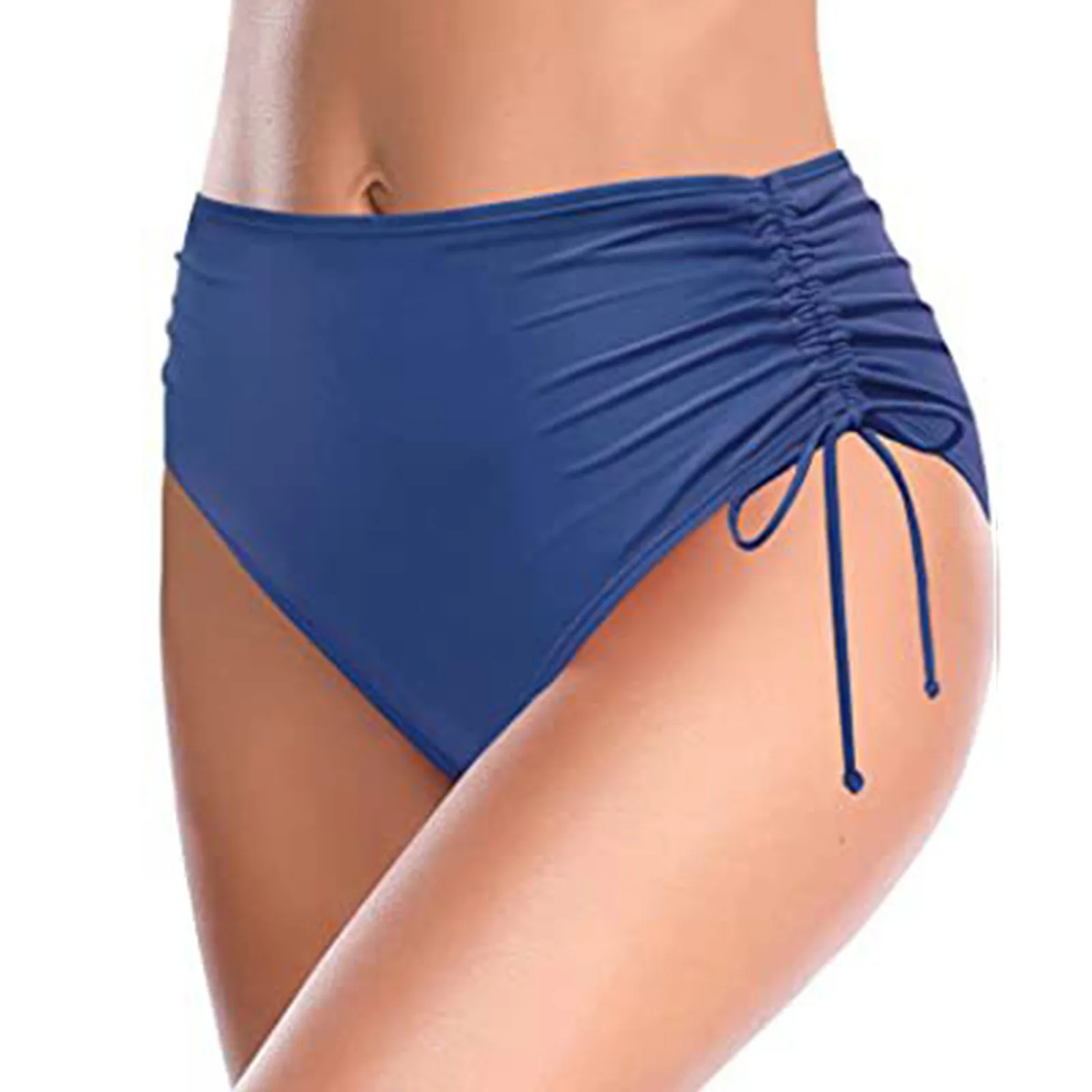 Women Swim Shorts Ladies Solid High Waist Brazilian Bikini Bottom Side Drawstring Beachwear Swimwear Briefs Swimming Shorts