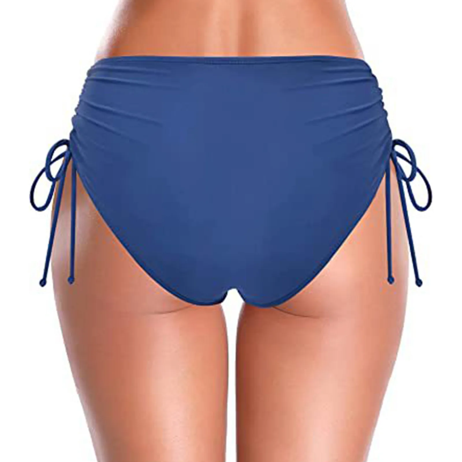 Women Swim Shorts Ladies Solid High Waist Brazilian Bikini Bottom Side Drawstring Beachwear Swimwear Briefs Swimming Shorts