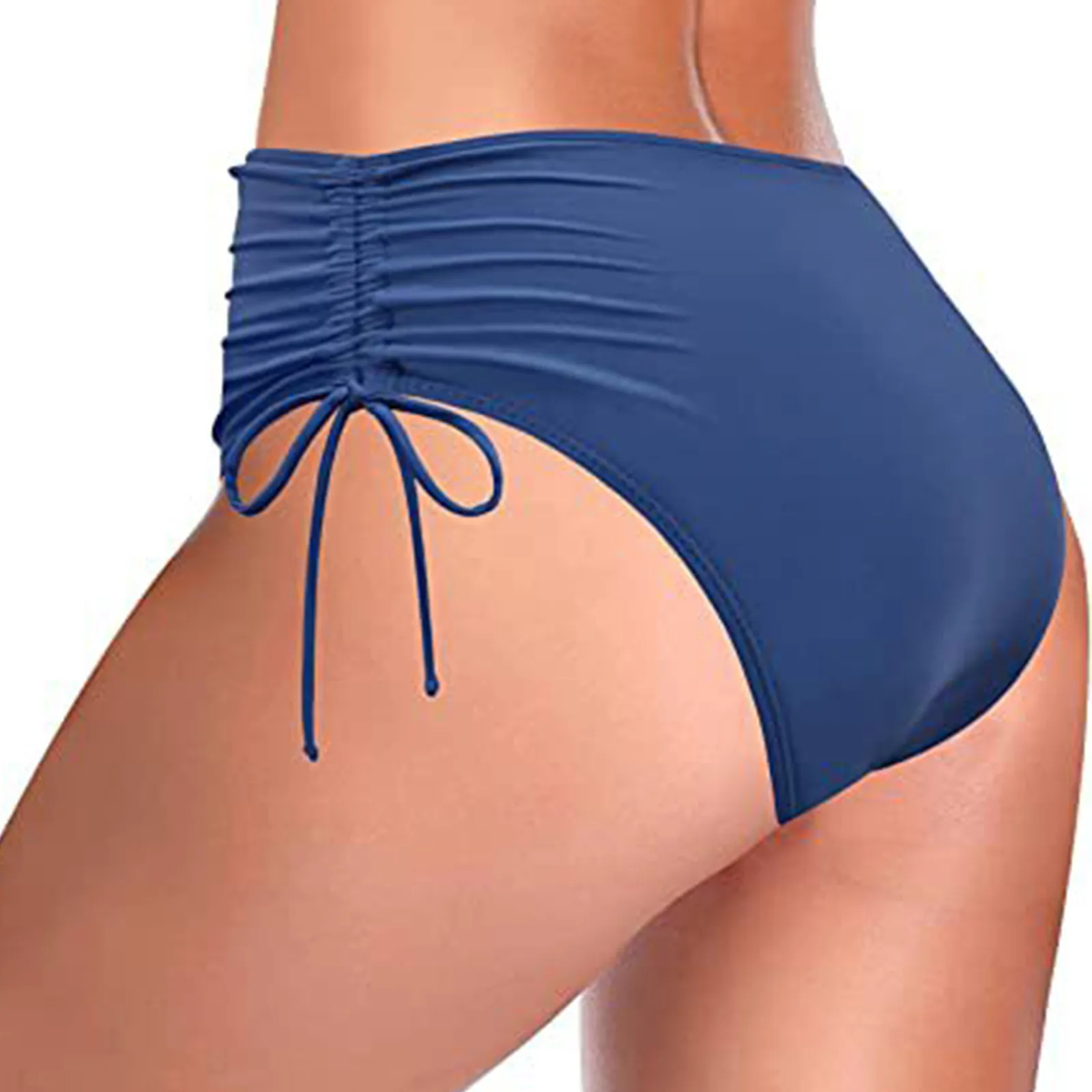 Women Swim Shorts Ladies Solid High Waist Brazilian Bikini Bottom Side Drawstring Beachwear Swimwear Briefs Swimming Shorts