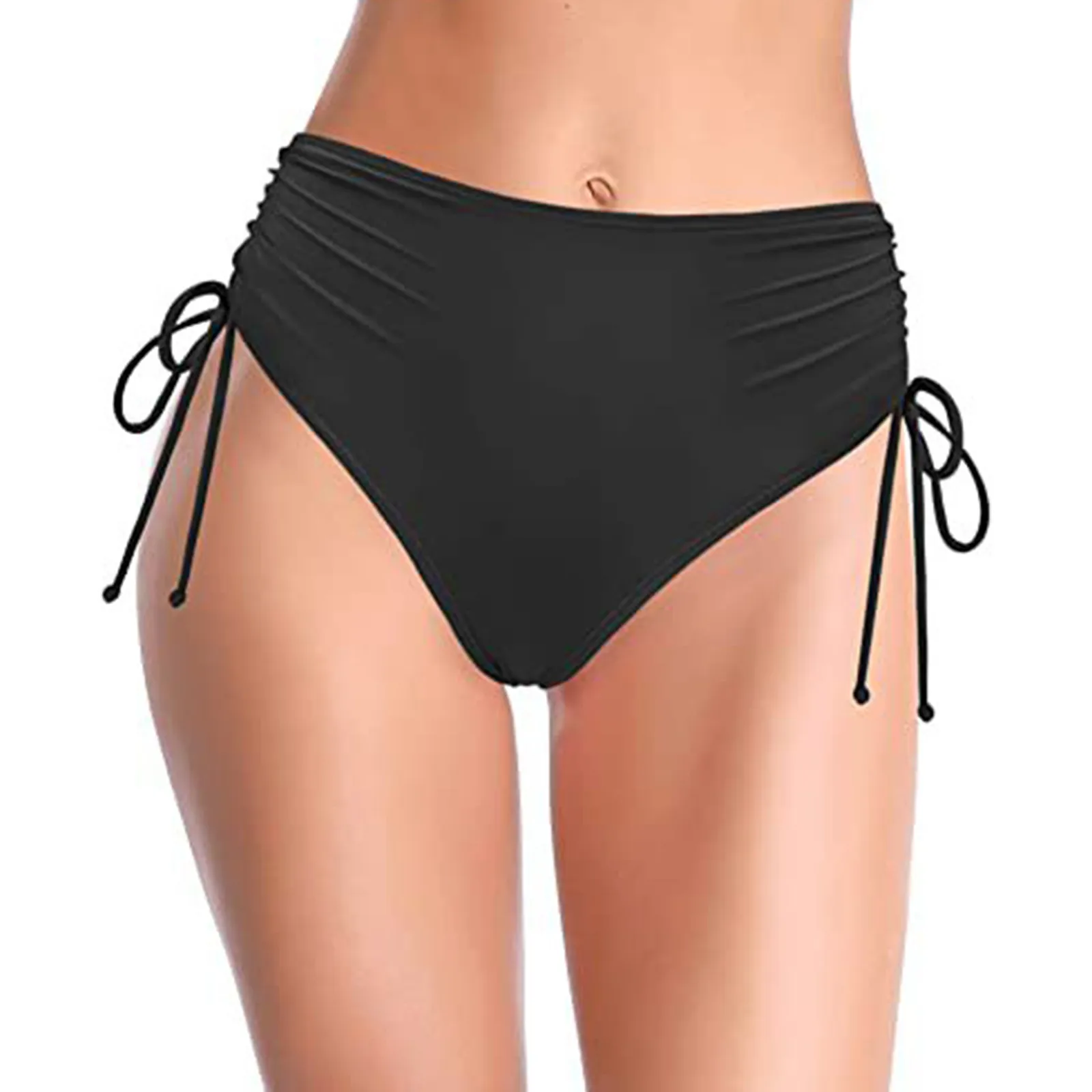 Women Swim Shorts Ladies Solid High Waist Brazilian Bikini Bottom Side Drawstring Beachwear Swimwear Briefs Swimming Shorts