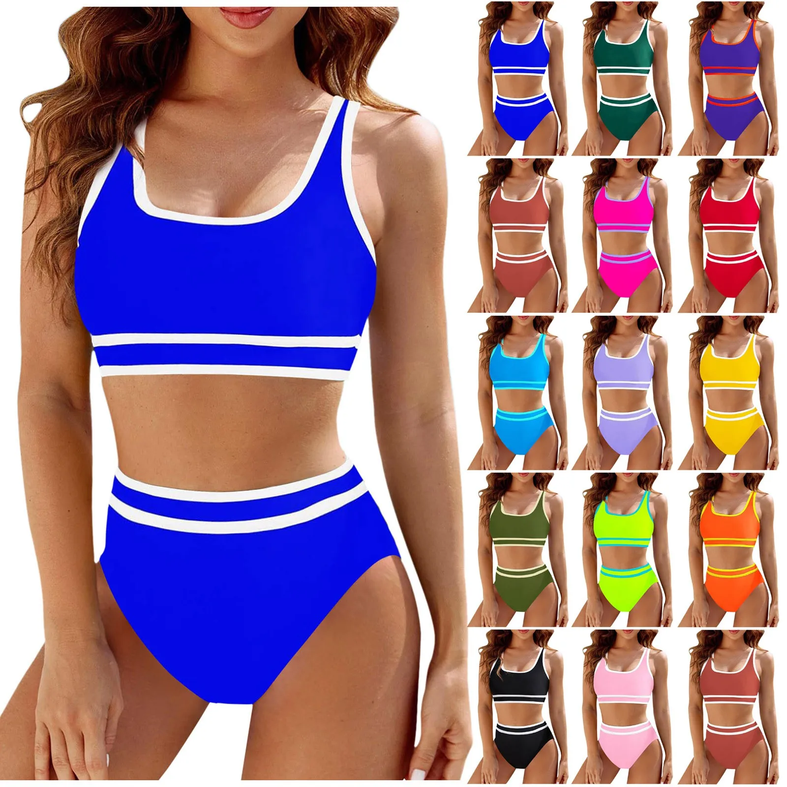 Bikini Women High Waist Swimsuit 2024 New Solid Bikinis Set Sexy Thong Swimwear Two Piece Summer Beach Wear Bathing Suit Female