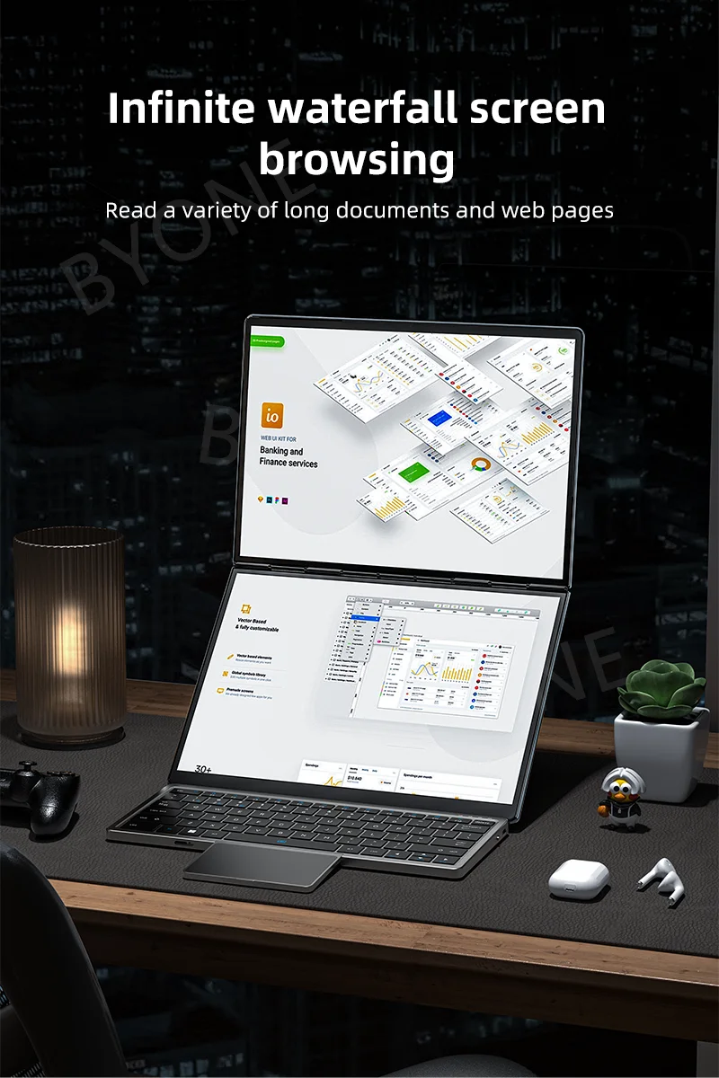 BYONE 11+11 Inch Dual Screen Laptop Intel Core I3 Gaming Laptop Dual Touch Screen Win11 Office Computer Tablet PC Notebook WiFi6