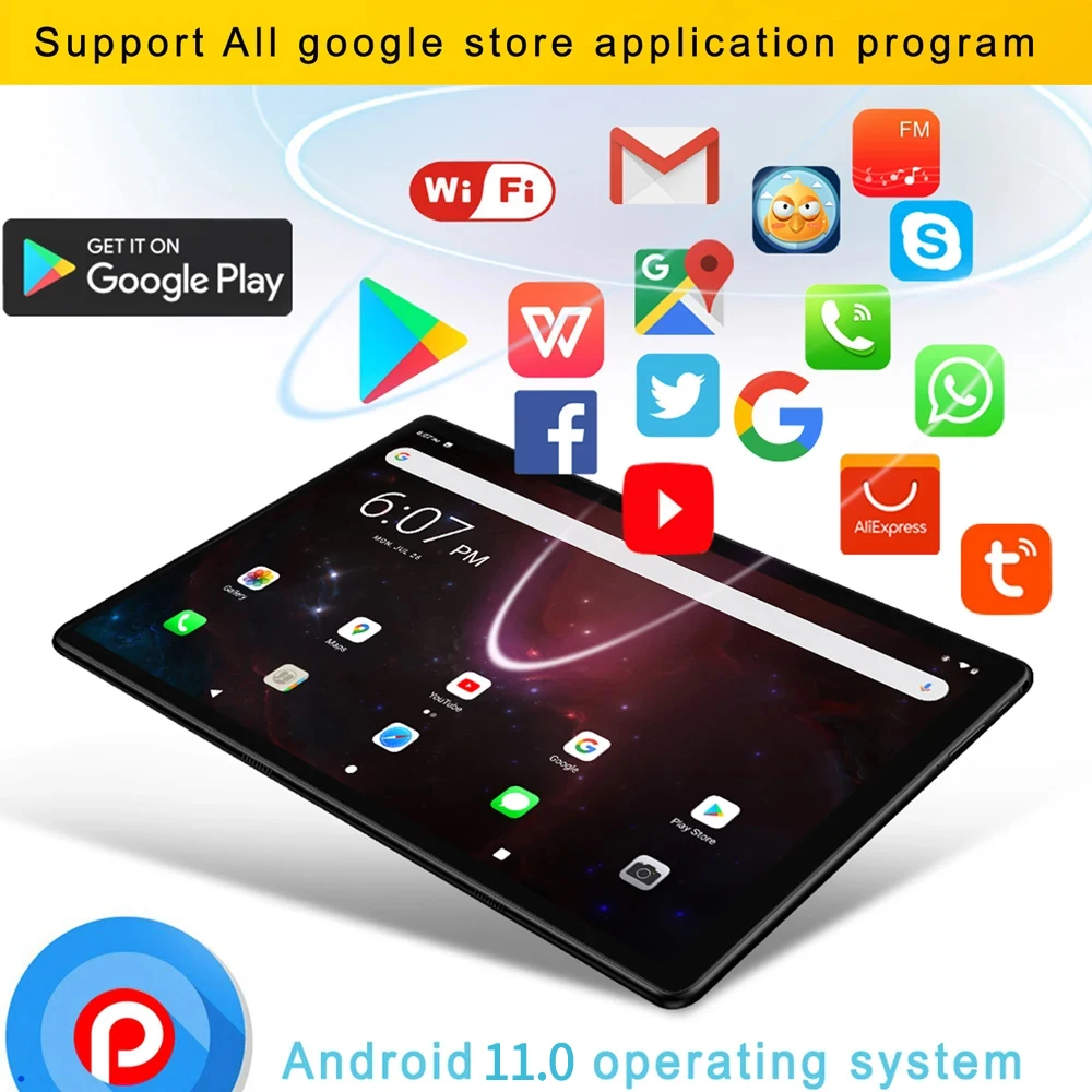 10.1 Inch 2024 New Tablet Android11, 4G+64GB Global Tablette 3G Phone Call Dual SIM Card or WIFI Google Play Tablets For Laptop