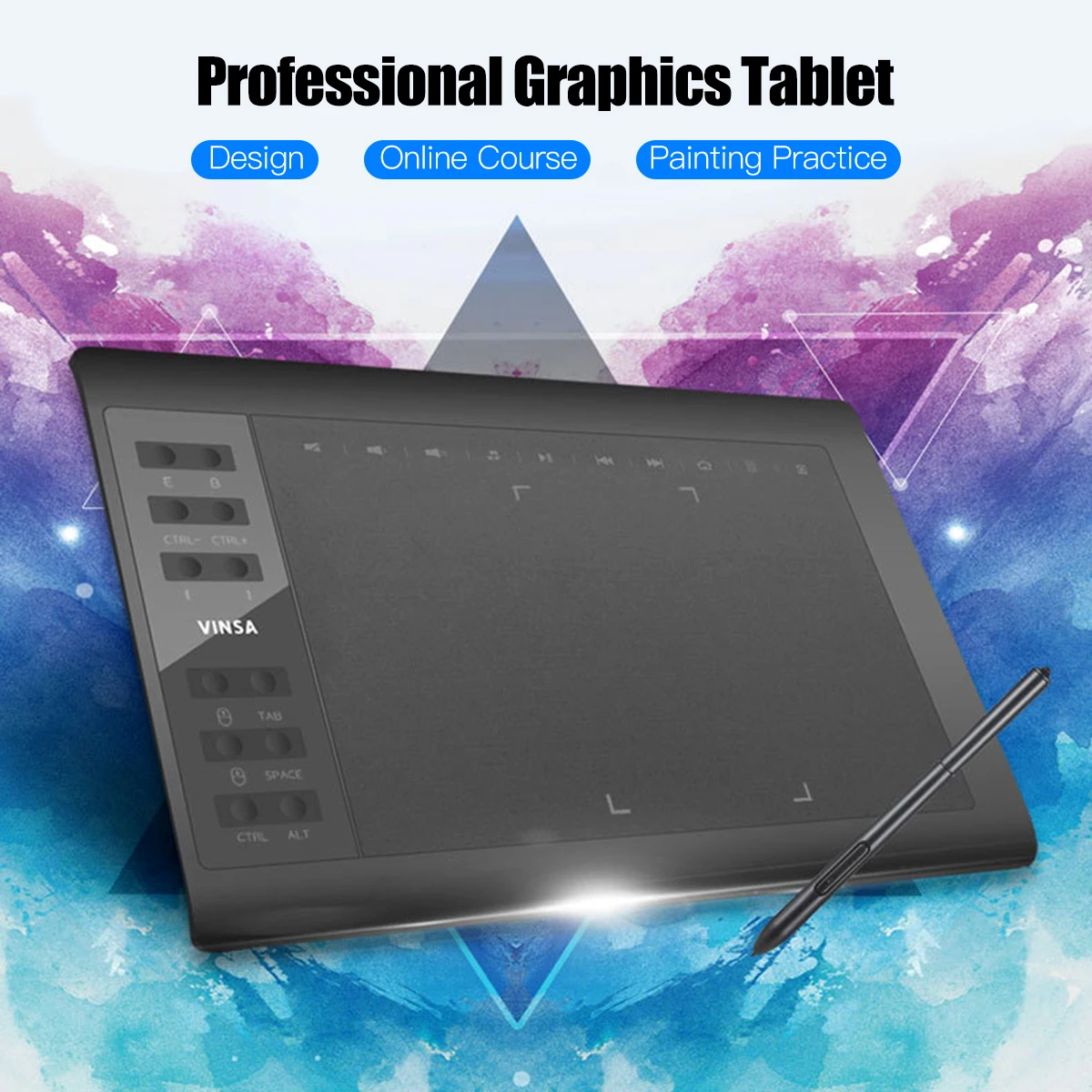 10x6 Inch Professional Graphics Drawing Tablet 8192 Levels Stylus Support PC/Laptop Compatible w/ Windows Mac for Painting