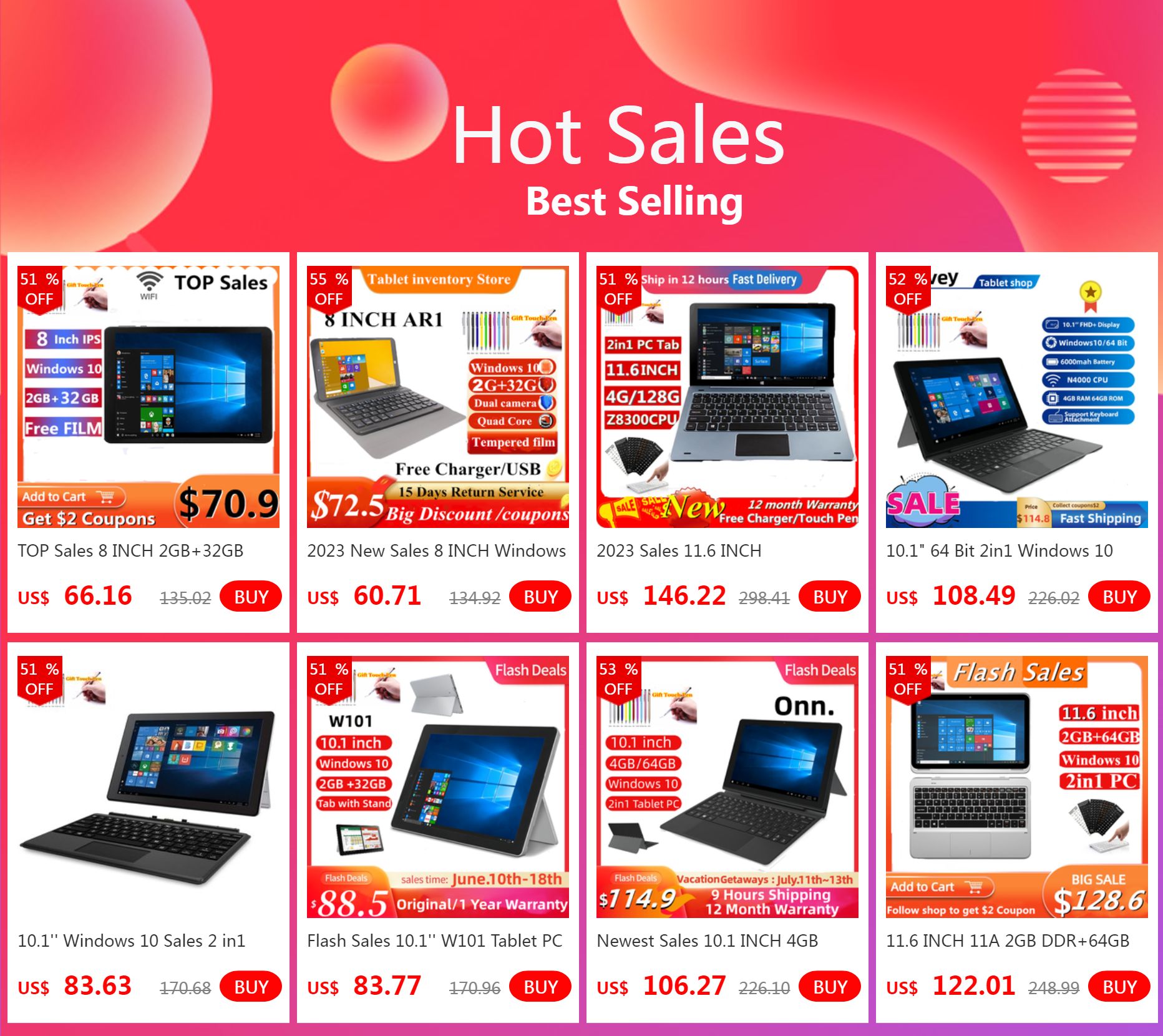 2in1 Tablet PC Hot Sale 12.2 INCH 2GBDDR+64GB W122 Windows 10 N4000 With Docking Keyboard Dual Cameras HDMI-Compatible WIFI