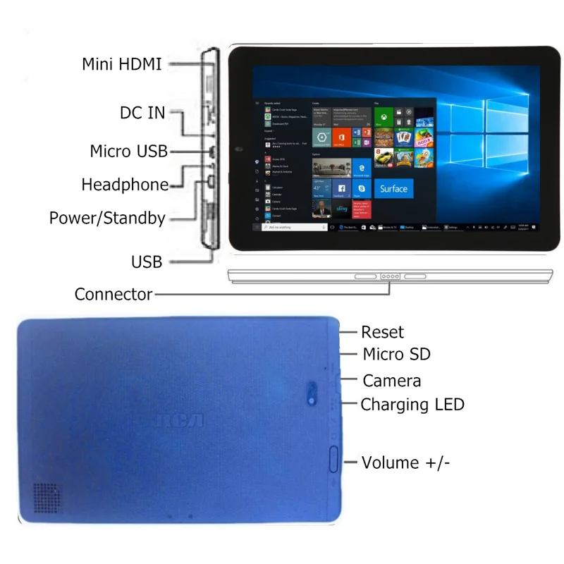 2GB RAM 32G ROM 10.1 '' X5-Z8350 CPU Windows 10/8  Z3735F Tablet PC RCA03  Dual Camera WIFI  5000mAh Quad Core 1280 x 800 IPS