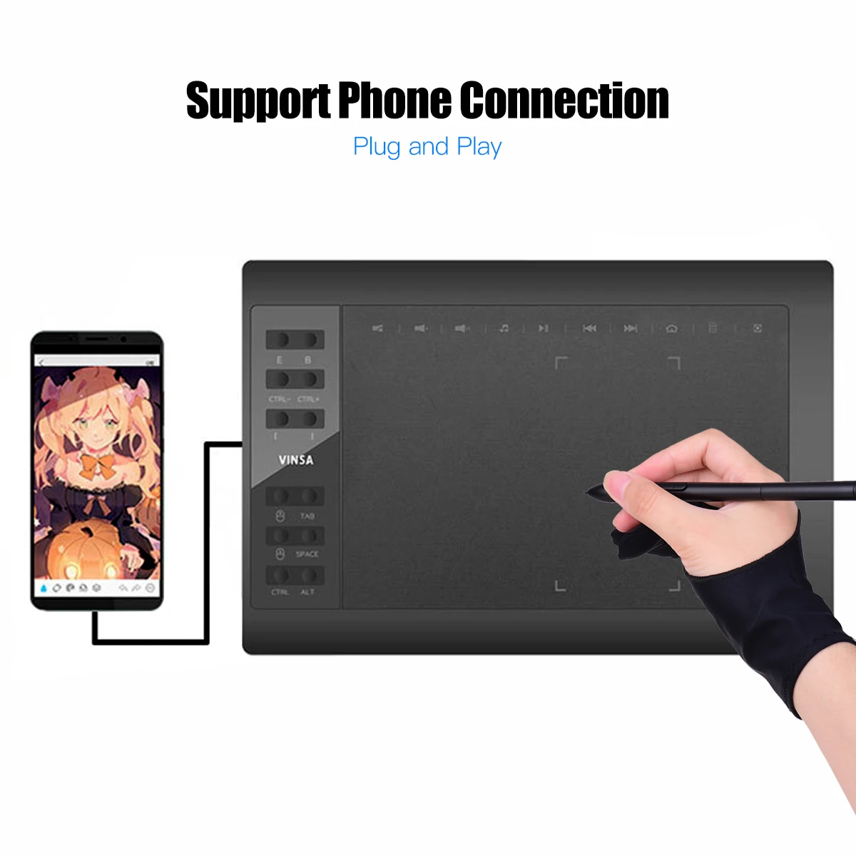 10x6 Inch Graphics Drawing Tablet Support PC/Laptop Connection Compatible with Windows Mac for Painting Designing Online Course