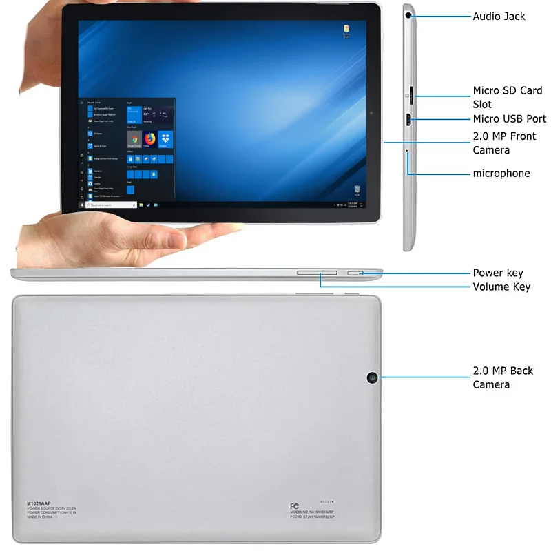 New Sales 10.1 INCH RCA03 2in1 Mini Notebook 2GBDDR +32GB ROM Windows 10 Tablet PC USB 6000mAh Battery Dual Camera