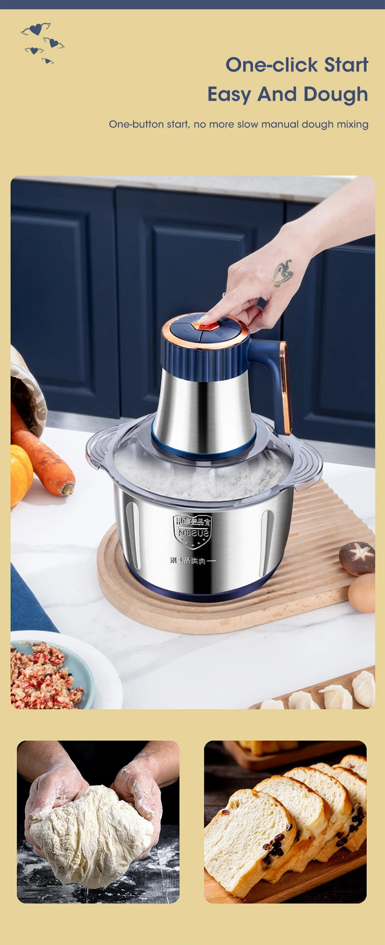 5L Electric Meat Grinders Food Crusher Stainless Steel Multifunctional Vegetable Slicer Processor Chopper Kitchen Appliances