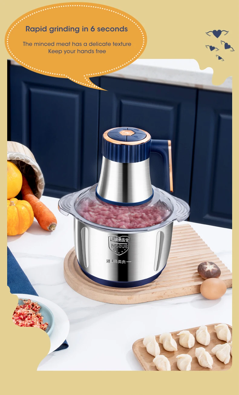 5L Electric Meat Grinders Food Crusher Stainless Steel Multifunctional Vegetable Slicer Processor Chopper Kitchen Appliances