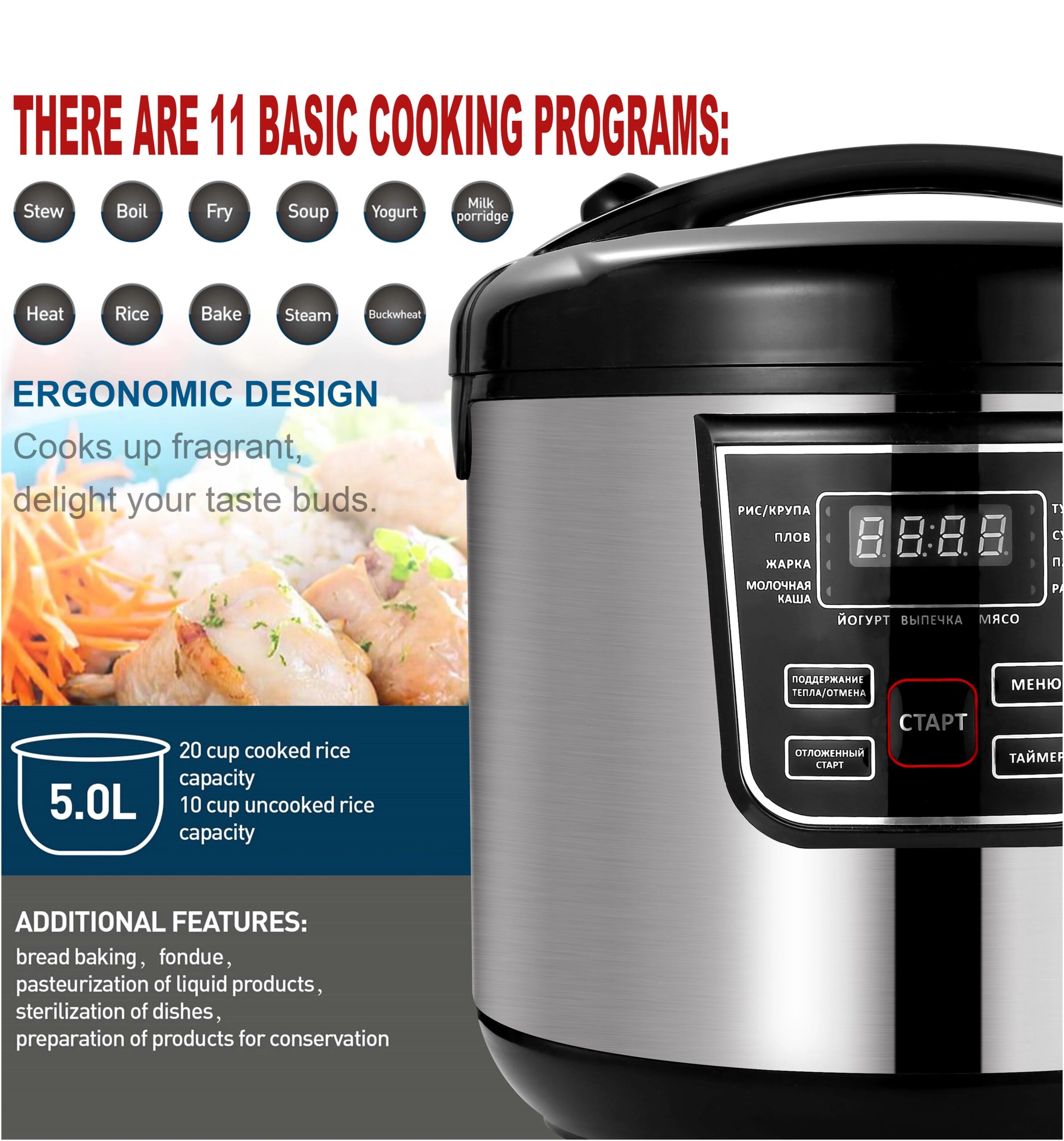 5L Electric Rice Cooker 900W Multifunctional Cooker Non-stick Smart Household Steamed Rice Pot Make Porridge Soup Sonifer