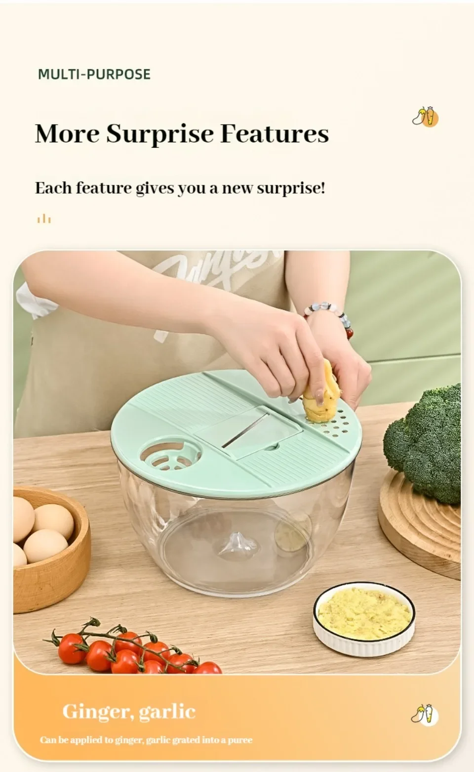 5L Dryer for Salad Gadgets Salad Spinner Tools Vegetable Dehydrator with Multifunctional Chopper Garlic Press Kichen Accessories