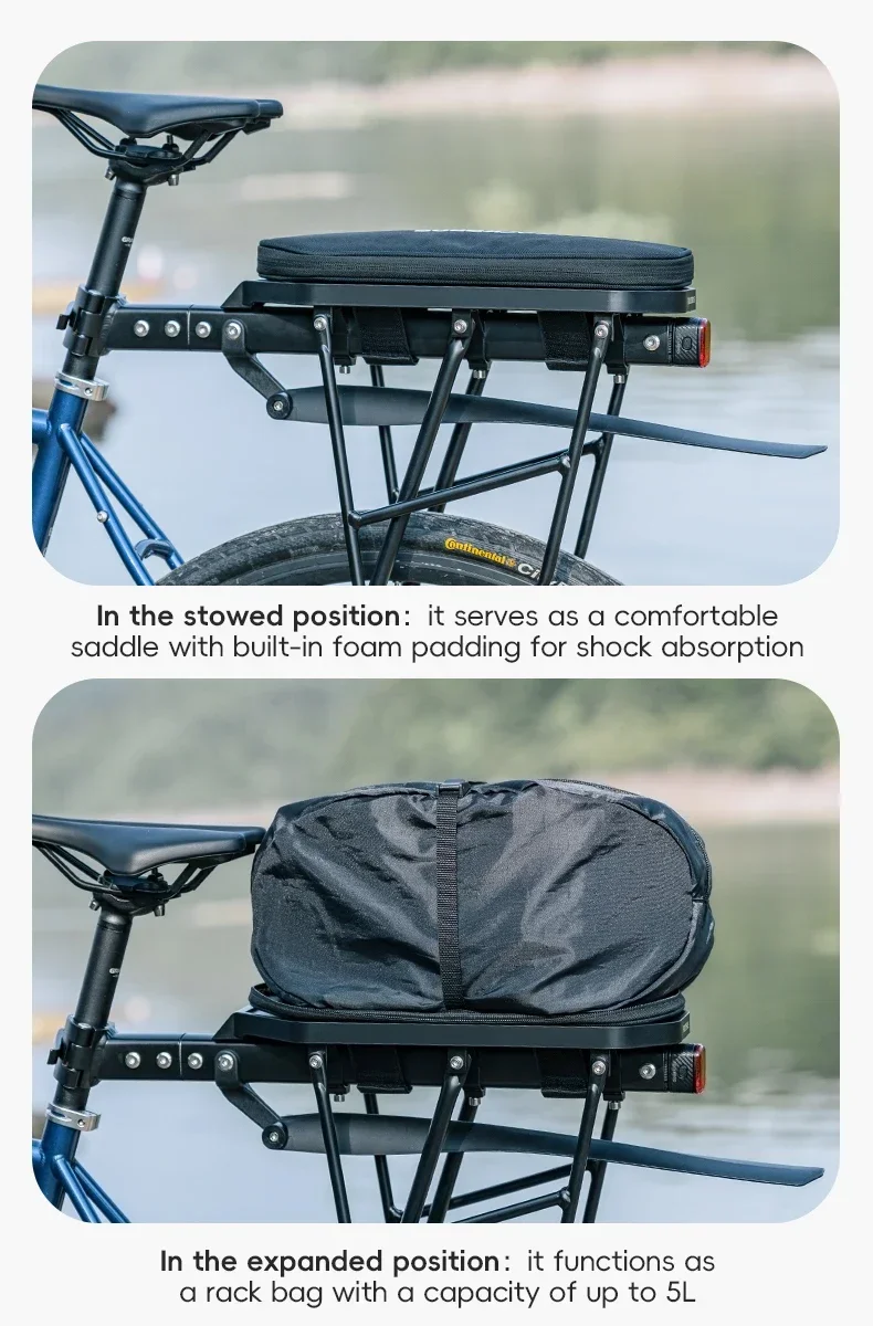 ROCKBROS Multifunctional Rear Seat Bag Universal Saddle Bag Back Rack 5L Capacity Seat Bag Expandable Cycling Luggage Trunk Bags ROCKBROS Multifunctional Rear Seat Bag Universal Saddle Bag Back Rack 5L Capacity Seat Bag Expandable Cycling Luggage Trunk Bags