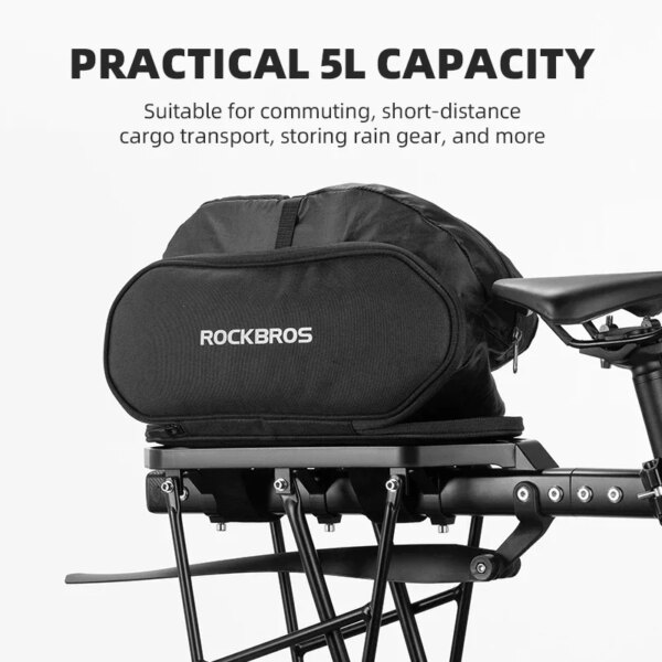 ROCKBROS Multifunctional Rear Seat Bag Universal Saddle Bag Back Rack 5L Capacity Seat Bag Expandable Cycling Luggage Trunk Bags - Image 4