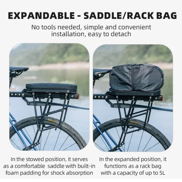 ROCKBROS Multifunctional Rear Seat Bag Universal Saddle Bag Back Rack 5L Capacity Seat Bag Expandable Cycling Luggage Trunk Bags - Image 2