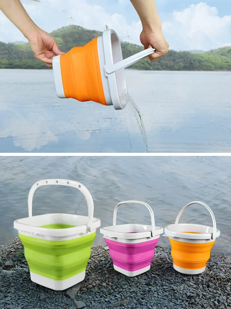 Fishing Folding Bucket 5L Thickened Model Silicone Car Portable Car Wash Bucket Multifunctional Outdoor Fishing Buckets Lid